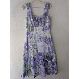 Signature Ella Dress Women's 6 Y2K Purple Floral Sleeveless Fit & Flare Midi